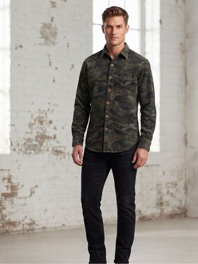 Polo Ralph Lauren Vintage Camo Canvas Button Up Jacket Rugged Utilitarian M